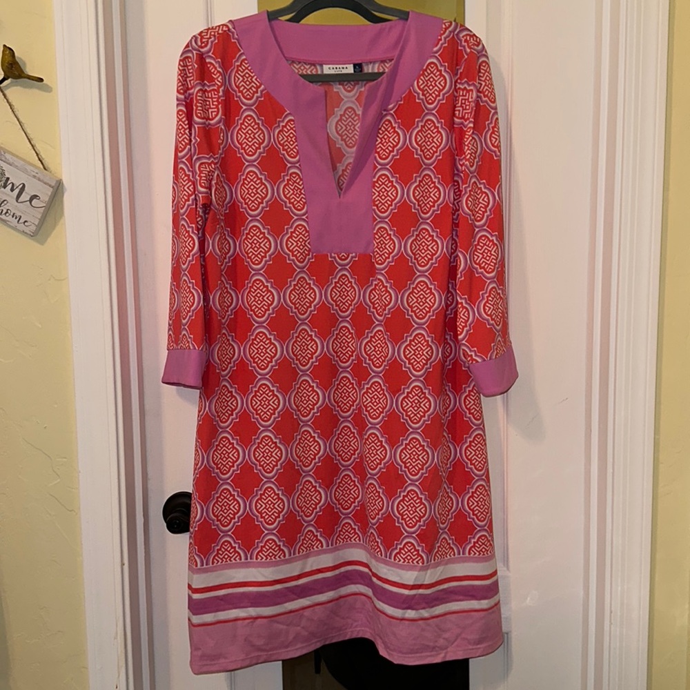 Cabana Life 50 UPF Tunic Style Bathing Suit Coverup Size XL Pink/coral/white